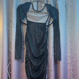 Black Long Sleeve Satin-Blend Evening Dress
